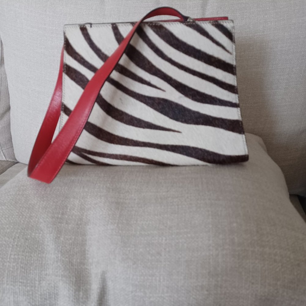 Adrienne Vittadini Zebra Print Red leather Handbag
